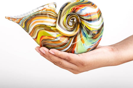 Glass Nautilus Conch, Hand Blown Seashell Art Glass Figurines, Multicolor Glass Sculpture Beautiful Glass Home Decor, Crystal Glass Paperweight