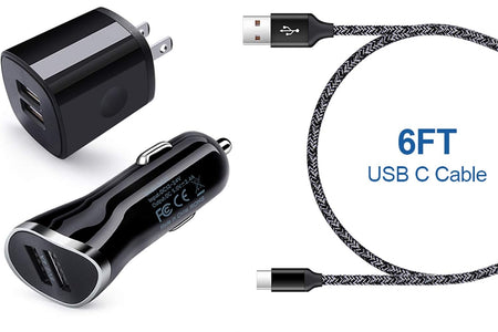 USB Type C Charger Cable for Samsung Galaxy A17 A16 A35 A26 A36 A56 A15 A25 A55 S25 Ultra A14 A54 A13 A23 A53 A32 S23 S22 S21 S20 S10E S10,Android Phone Car Charger Wall Adapter+Fast Charging Cord 6FT